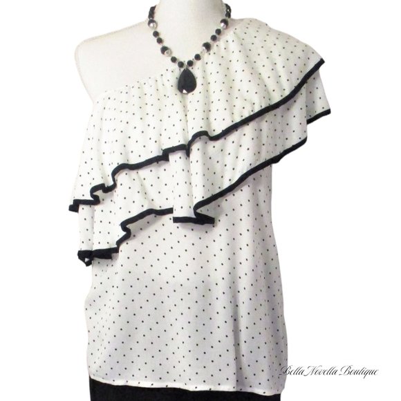 🔴 Ro & De Polka Dote One Shoulder Ruffled Top New with Tags CLEARANCE 🔴 - Picture 8 of 13